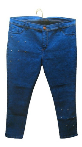 Jeans Dama Recto Tiro Alto Azules Elastizados Talles Grandes