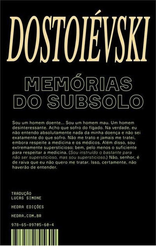 Memorias Do Subsolo - 2ªed.(2022), De Fiódor, Dostoiévski. Editora Hedra, Capa Mole, Edição 2 Em Português, 2022