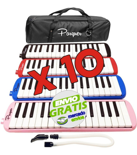 Kit 10 Melodicas 32 Notas Parquer Mel32 Funda Colores - Cuot