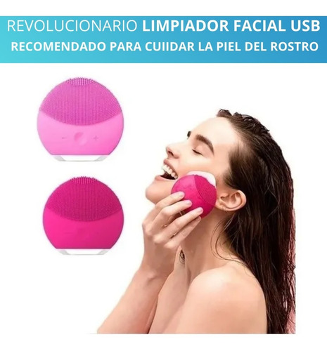 Limpiador Facial Masajeador Recargable Usb Fucsia
