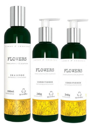 Kit Com 1 Shampoo 2 Condicionadores Grandha Flowers