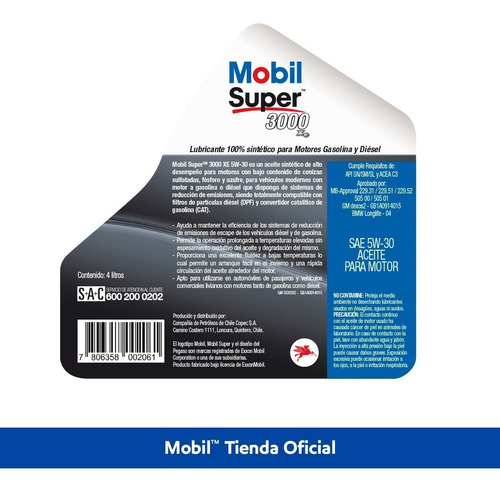 Imagen 4 de 6 de Mobil Super 3000 Xe 5w-30, 4lt