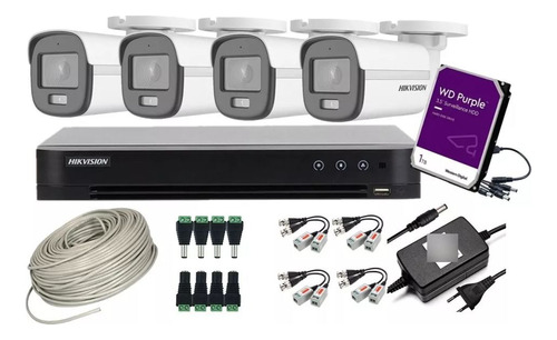 Cctv Kit Hikvision 4 Cam 2mp Colorvu Lite + 1tb P/instalador