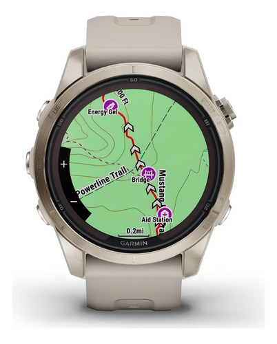 Reloj solar Garmin Fenix 7s Pro con zafiro dorado y arena, 42 mm, caja de arena, pulsera de arena, bisel dorado, diseño de pulsera de malla