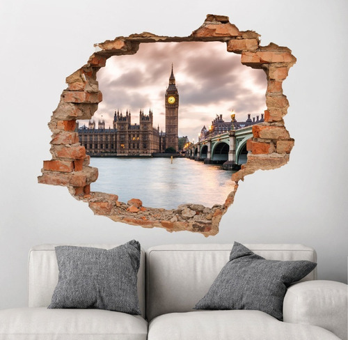 Vinilo Decorativo Paisaje Londres Muro Roto Big Ben