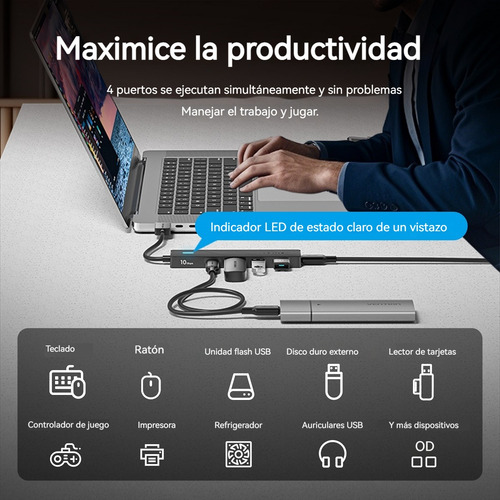 Adaptador Usb-c Hub 5 En 1, 1 Hdmi 4k, 3 Usb, 1 Type-c 100w