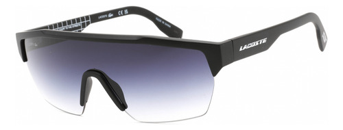 Lentes Sol Lacoste L989s Iconic Geometric Shield Retro 62mm Lente Azul Oscuro Varilla Negro Armazón Matte Black/white/blue 002