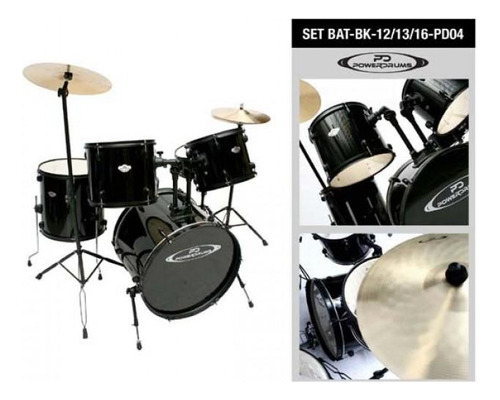 Set De Batería Powerdrums Pd-04 12 13 16 Pulgadas Negra