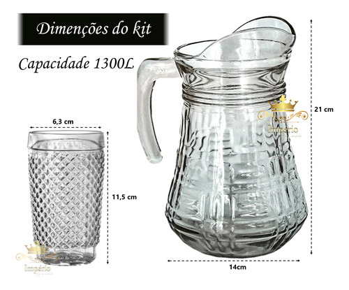 Jogo De Jarra Com Tampa E Copos 1,3 Kit Garrafa Vidro Grosso