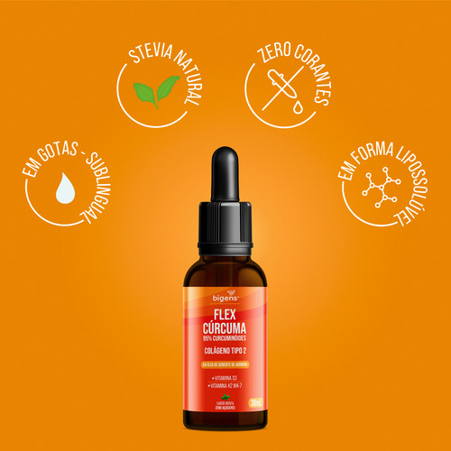 Flex Cúrcuma 95% Cur, Colágeno, Vit D3, K2 (leia Descrição)