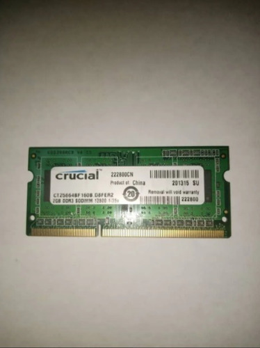 Imagen 1 de 1 de Memoria Ram Laptop Ddr3 Pc3 / 2gb / 12800s / 1600 Mhz