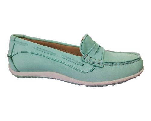 Mocasín Mujer Cuero Verde Agua Base Goma Tr