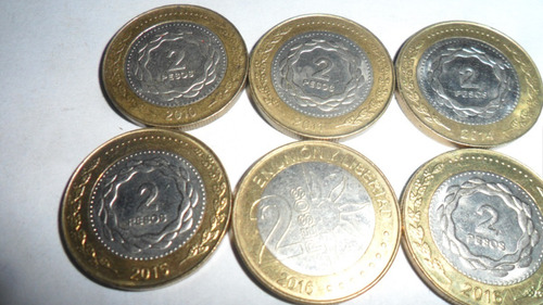 6 Monedas Argentina 2 Pesos Serie 2010/11/14/15/16 (Usado)