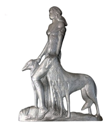Aplique Adorno Escultura 28x40 Cm Aluminio Mujer Con Perros