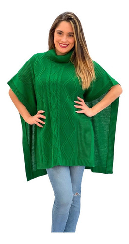 Poncho/ Capa C/ruso Frente Con Dibujo Trenzado