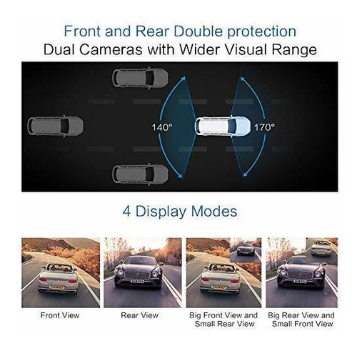Dash Cam Front And Rear View 1296p Fhd 4 Inch Ips Touch For