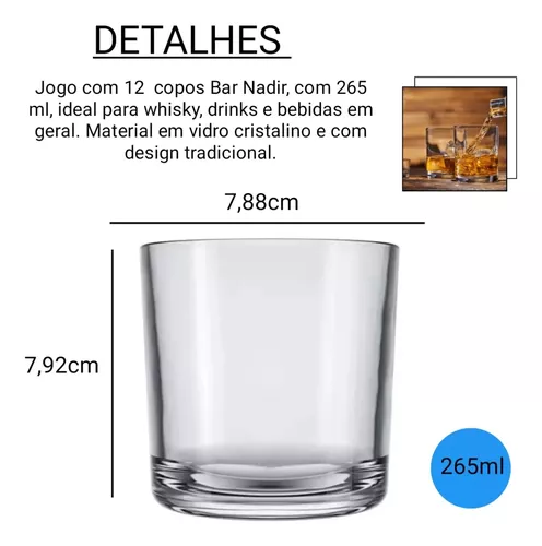 Jogo de Copos Nadir Bar Whisky 265ml Em Vidro com 2 peças