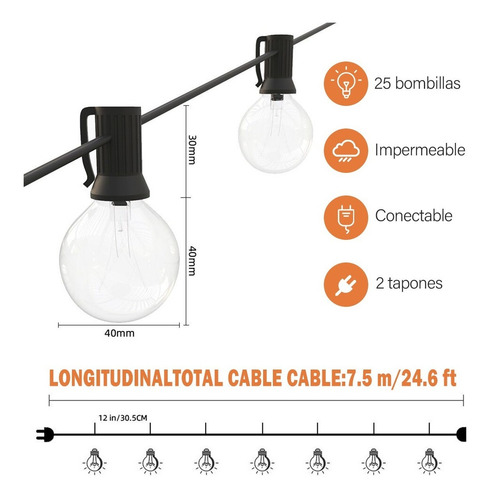 Guirnalda De Luces Decorativas Bombilla Impermeable 7.5m,25