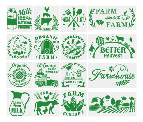 Plantilla Diy Stencil Farm Con Formato De Carta, 16 Unidades