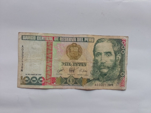 Billete Perú 1000 Intis 26 De Junio 1987
