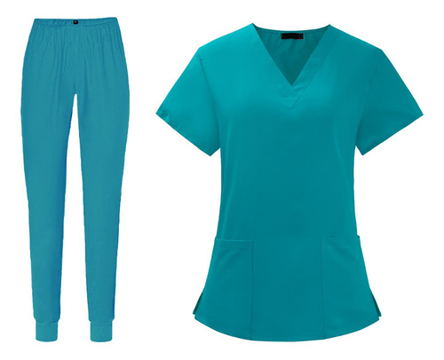 Uniforme Scrub Set Top Y Pantalones Suave Cuello En V Traje