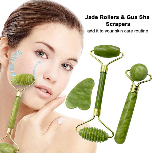 Jade Rollers & Gua Sha Scrapers Jade Stone Set For Facial
