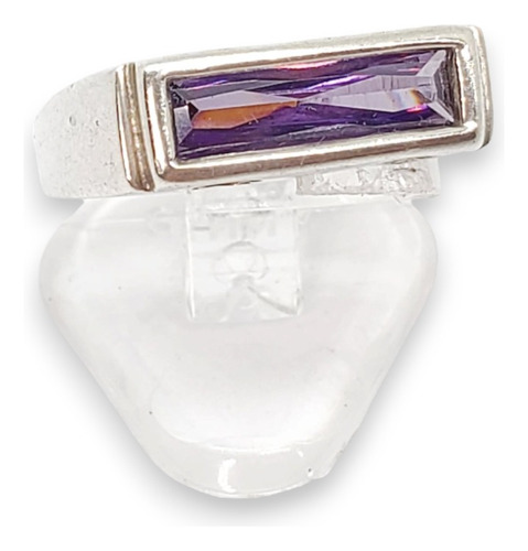 Anillo Plata Baguette Rectangular Violeta