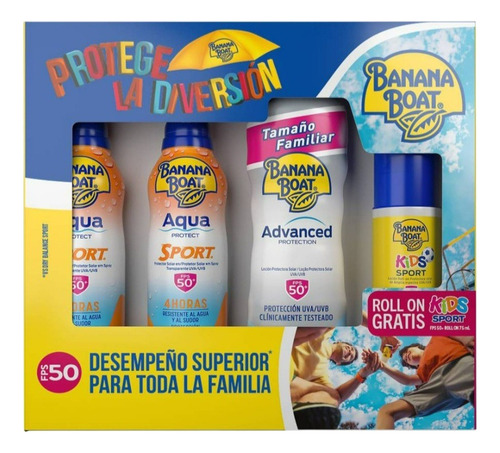Protector Solar Banana Boat Kit 4 Pzas 50 Fps Aqua Protect