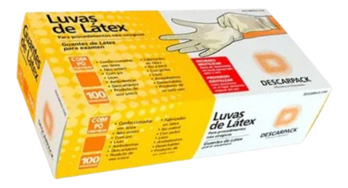 5 Caixas Luva Descarpack Látex Branco Lisa C/ Pó 100 Un Cada