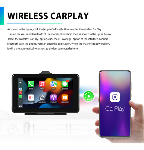 Tela Inteligente Hd Com Fio De 7 Com Carplay Sem Fio +
