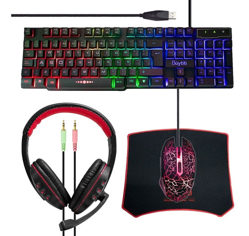 Kit Teclado Y Mouse + Audífonos + Mouse Pad Juegos Gamer