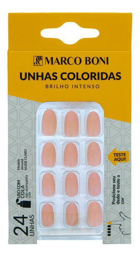 Kit 24 Unhas Postiças Formato Almond Nude Claro Marco Boni