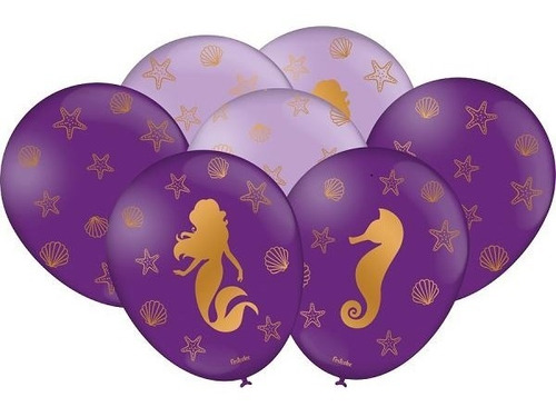 Balões (bexiga) Personalizados Do Tema Sereia -25 Unidades