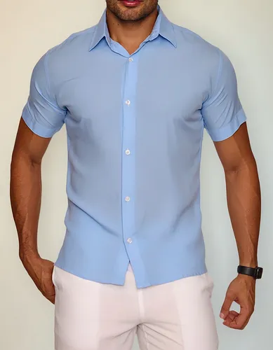 Camisa Lisa Social Basica Manga Curta  Masculina