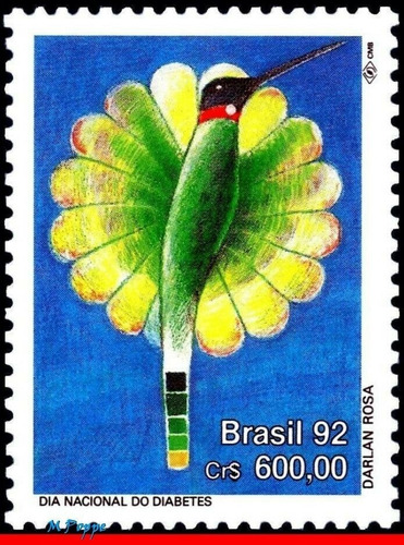 Estampillas Brasil 1992 - Lucha Contra La Diabetes / Colibri