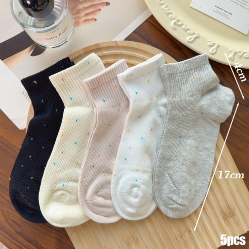 Calcetines Casuales De Algodón Para Mujer Con Lunares De Col