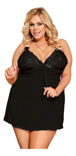 Babydoll Negro Talle Grande Sin Transparencias Bb177