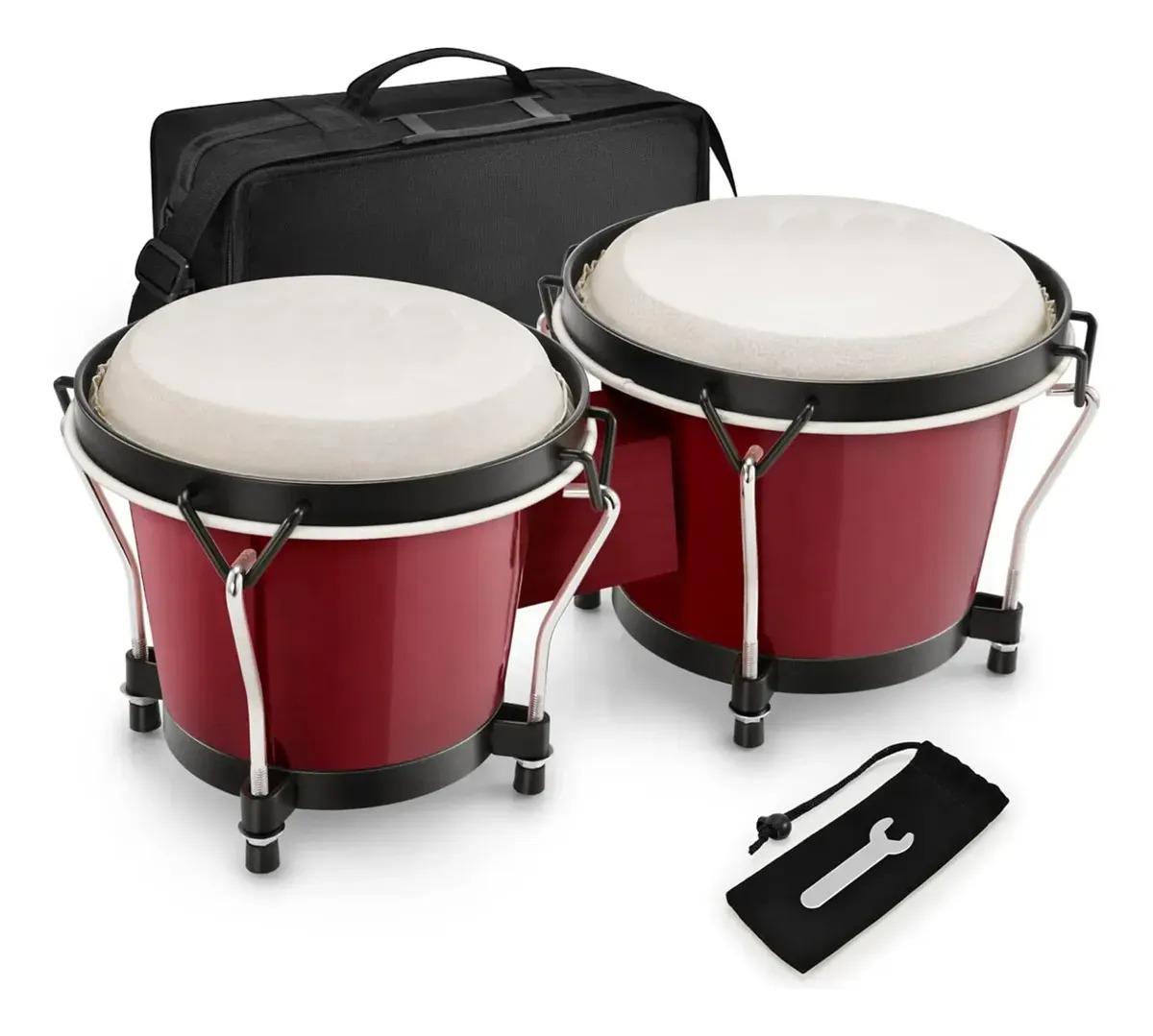 Bongo Percussão Profissional 6 E 7 Pele Animal E Bag Sonata Cor Vermelho
