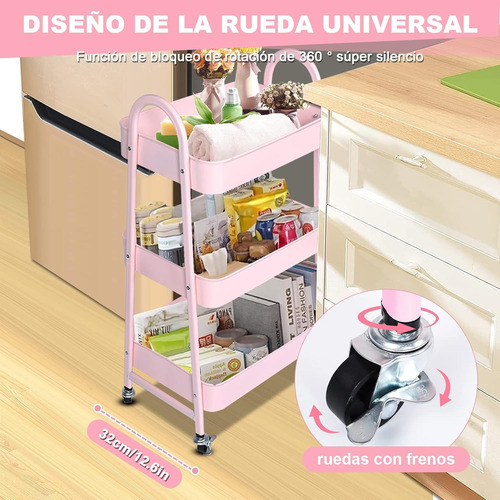 Carrito De Almacenamiento Metálico 3 Niveles Con Ruedas