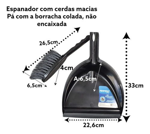 Pá Coletora Com Espanador Preta Sem Cabo Pá Com Vassoura