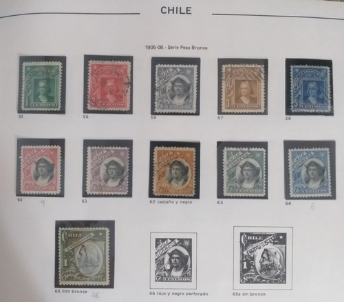 Ch55 Chile Serie Completa Año 1905-08 Yvert# 55/65