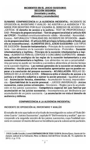 Incidentes En El Juicio Sucesorio Sección Segunda (inventario Y Avalúo, Alimentos Y Acumulación)