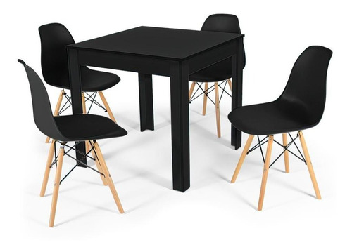 Mesa De Jantar Sofia Preta 80x80cm + 4 Cadeiras Eiffel Cor Preto