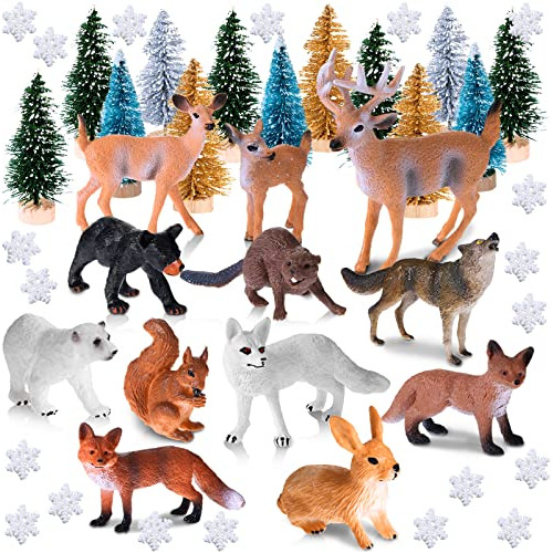 46 Piezas De Figuritas De Animales Del Bosque De Navida...