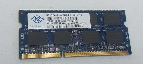 Memoria Nanya 2gb Pc3-8500s Ddr3 1066mhz Nt2gc64b8hc0ns-be (Recondicionado)