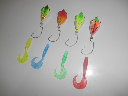 Kit C/ 4 Isca Artificial Girino C/ Soft Grub E Anzol Offset
