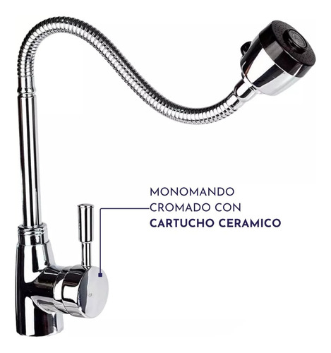 Llave Lavaplato Monomando Cuello Flexible Con Accesorios