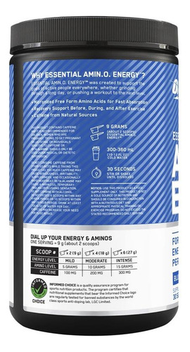 Optimun Amino Energy Aminoácidos Esenciales L Sabor Blue Raspberry