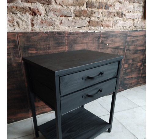 Imagen 7 de 7 de Mesa De Luz Hierro Madera Industrial 50x35x60 Black Moderna