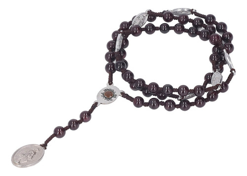 Collar Católico Con Cuentas De Rosario En Relieve De Plata C